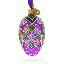 Load image into Gallery viewer, Ukrainian Purple Pysanka Mini Glass Egg Ornament 2.9 Inches