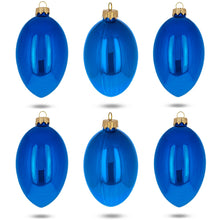 Load image into Gallery viewer, Set of 6 Blue Glossy Glass Egg Ornaments 4 Inches
