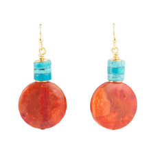 Load image into Gallery viewer, Longhorn Coral and Turquoise Drop Earrings