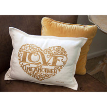 Load image into Gallery viewer, Love Heart Love Letters Hand-Embroidered Pillow - Available in Gold or Silver by CatStudio