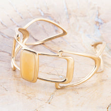 Load image into Gallery viewer, Luster Yellow Agate and Golden Cuff Bracelet