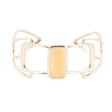 Load image into Gallery viewer, Luster Yellow Agate and Golden Cuff Bracelet
