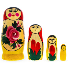 Load image into Gallery viewer, Set of 4 Semenov Style Red Scarf Wooden Nesting Dolls