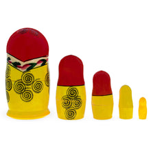 Load image into Gallery viewer, Set of 5 Semenov Style Red Scarf Matryoshka Wooden Nesting Dolls