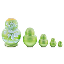 Load image into Gallery viewer, Green Color with White Flowers Wooden  Nesting Dolls