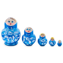 Load image into Gallery viewer, Blue Color with White Ornament Wooden  Nesting Dolls