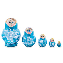 Load image into Gallery viewer, Light Blue Color with White Flower Wooden  Nesting Dolls
