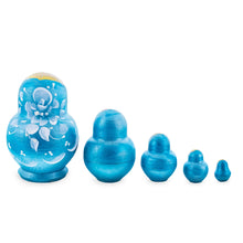 Load image into Gallery viewer, Light Blue Color with White Flower Wooden  Nesting Dolls
