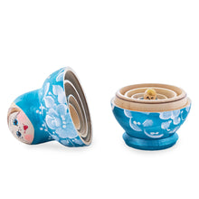 Load image into Gallery viewer, Light Blue Color with White Flower Wooden  Nesting Dolls