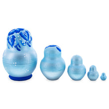 Load image into Gallery viewer, Light Blue Color with Blue Flowers Wooden  Nesting Dolls