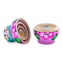 Load image into Gallery viewer, Green Hood with Pink Flower Pink Wooden  Nesting Dolls