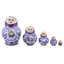 Load image into Gallery viewer, Bourbon Color with White Flowers Wooden  Nesting Dolls