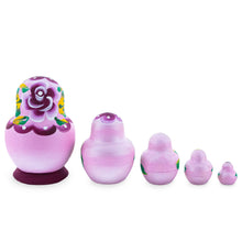 Load image into Gallery viewer, Pink Color with White Velvet Flower Wooden  Nesting Dolls