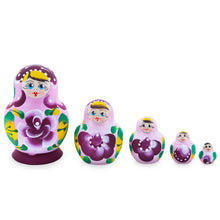 Load image into Gallery viewer, Pink Color with White Velvet Flower Wooden  Nesting Dolls