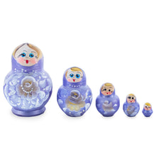 Load image into Gallery viewer, Purple Color with White Color Flowers Wooden  Nesting Dolls
