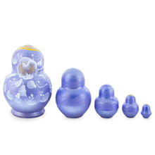 Load image into Gallery viewer, Purple Color with White Color Flowers Wooden  Nesting Dolls