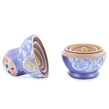 Load image into Gallery viewer, Purple Color with White Color Flowers Wooden  Nesting Dolls