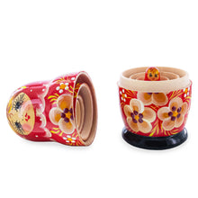 Load image into Gallery viewer, Red Hood with Gold Color Flowers Wooden  Nesting Dolls