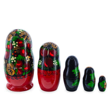 Load image into Gallery viewer, Black Hood with Red Berries Wooden  Nesting Dolls