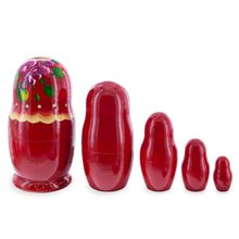 Load image into Gallery viewer, Red Color with Purple Flowers and Red Berries Wooden  Nesting Dolls