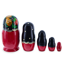 Load image into Gallery viewer, Black Hood with Strawberries Wooden  Nesting Dolls