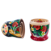 Load image into Gallery viewer, Black Hood with Strawberries Wooden  Nesting Dolls