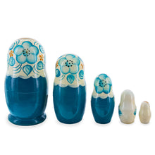 Load image into Gallery viewer, White Hood with Blue Flowers Wooden  Nesting Dolls