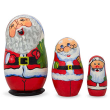 Load image into Gallery viewer, Set of 3 Smiling Santa Figurines Wooden Nesting Dolls 4.25 Inches