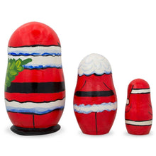 Load image into Gallery viewer, Set of 3 Smiling Santa Figurines Wooden Nesting Dolls 4.25 Inches