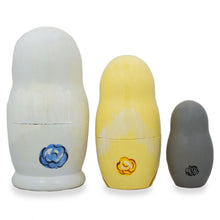 Load image into Gallery viewer, Set of 3 Bunnies with Easter Eggs Wooden Nesting Dolls 4.25 Inches