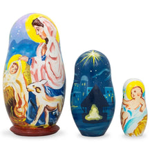 Load image into Gallery viewer, Set of 3 Nativity Scene Set Ukrainian Wooden Nesting Dolls 4.25 Inches