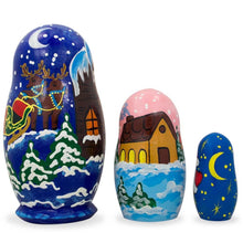 Load image into Gallery viewer, Set of 3 Santa's Delivering Gifts Wooden Nesting Dolls 4.25 Inches