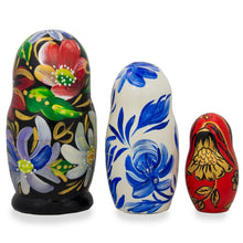 Load image into Gallery viewer, Set of 3 Khokhloma Flowers Wooden Nesting Dolls 4.25 Inches