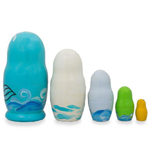 Load image into Gallery viewer, Set of 5 Dolphin, Whale, Seahorse Wooden Sea Animals Nesting Dolls 4.25 Inches