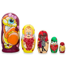 Load image into Gallery viewer, Set of 5 St. Valentine's Day Cupid Love Wooden Nesting Dolls 6 Inches
