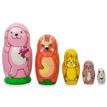 Load image into Gallery viewer, Set of 5 Cats and Kitties Wooden Nesting Dolls 4.25 Inches
