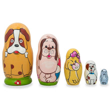 Load image into Gallery viewer, Set of 5 Dogs and Puppies Wooden Nesting Dolls 4.25 Inches
