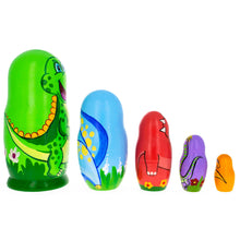 Load image into Gallery viewer, Set of 5 Dinosaurs Wooden Nesting Dolls 6 Inches