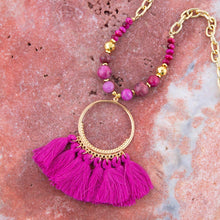 Load image into Gallery viewer, Pink Magenta Dreams Agate Tassel Golden Necklace