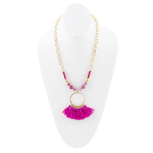 Load image into Gallery viewer, Pink Magenta Dreams Agate Tassel Golden Necklace