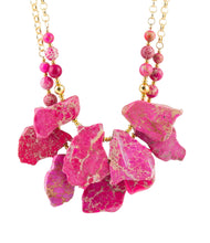 Load image into Gallery viewer, Pink Magenta Dreams Jasper and Goldtone Statement Necklace