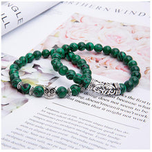 Load image into Gallery viewer, Malachite Peaceful Energy With Owl Charm Lucky Bracelet