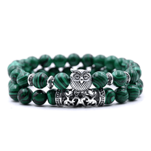 Load image into Gallery viewer, Malachite Peaceful Energy With Owl Charm Lucky Bracelet