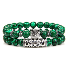 Load image into Gallery viewer, Malachite Peaceful Energy With Owl Charm Lucky Bracelet
