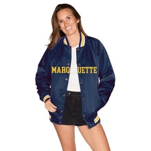Load image into Gallery viewer, Marquette Satin Letterman Bomber Jacket