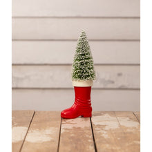 Load image into Gallery viewer, Medium Santa Boot with Bottle Brush Tree