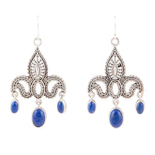Load image into Gallery viewer, Mehendi Blue Lapis and Sterling Silver Chandelier Earrings