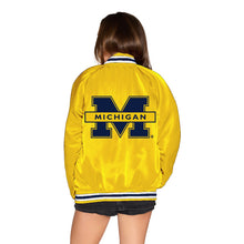 Load image into Gallery viewer, University of Michigan Maize Satin Letterman Bomber Jacket