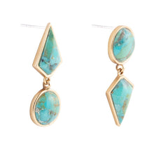 Load image into Gallery viewer, Miss-Matched Blue Turquoise Golden Post Earrings