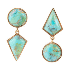 Load image into Gallery viewer, Miss-Matched Blue Turquoise Golden Post Earrings
